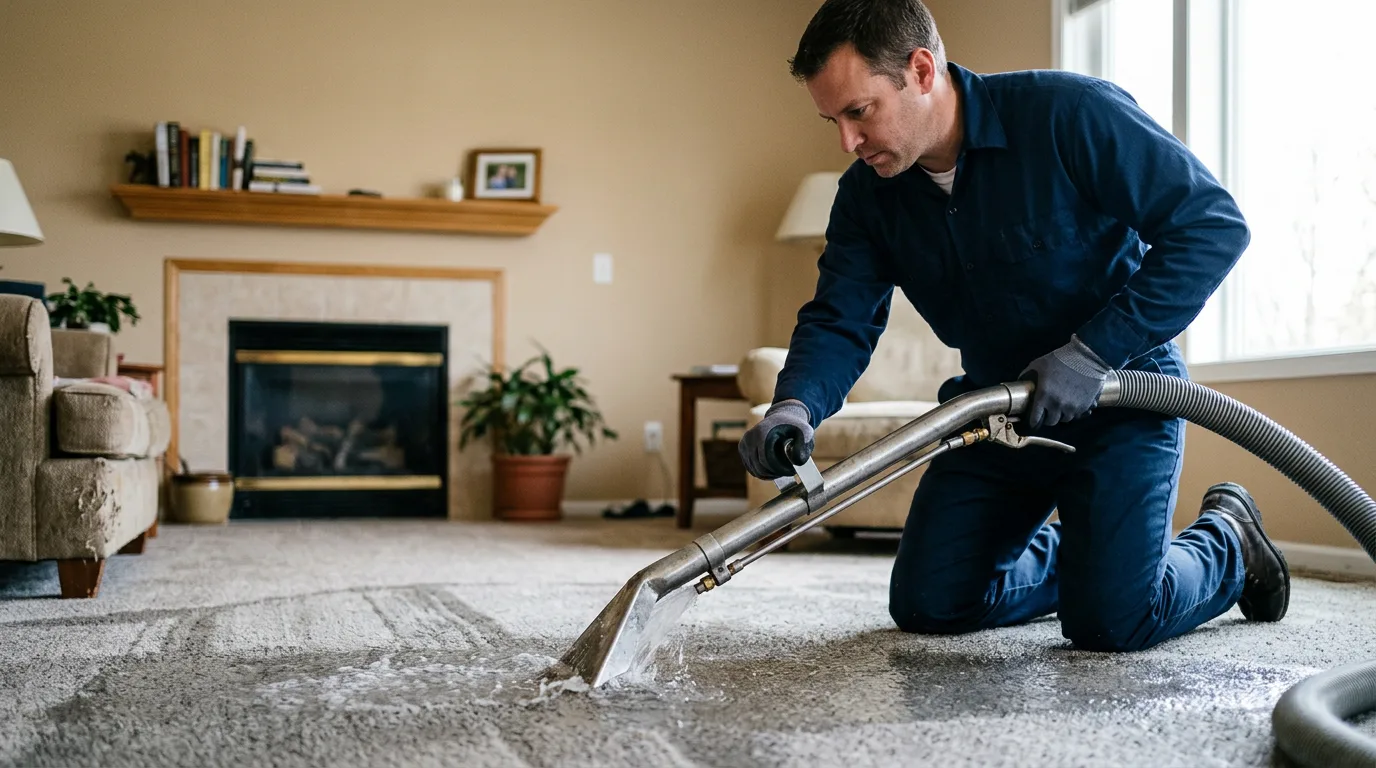 Water damage restoration technician working near Newcastle, TX
